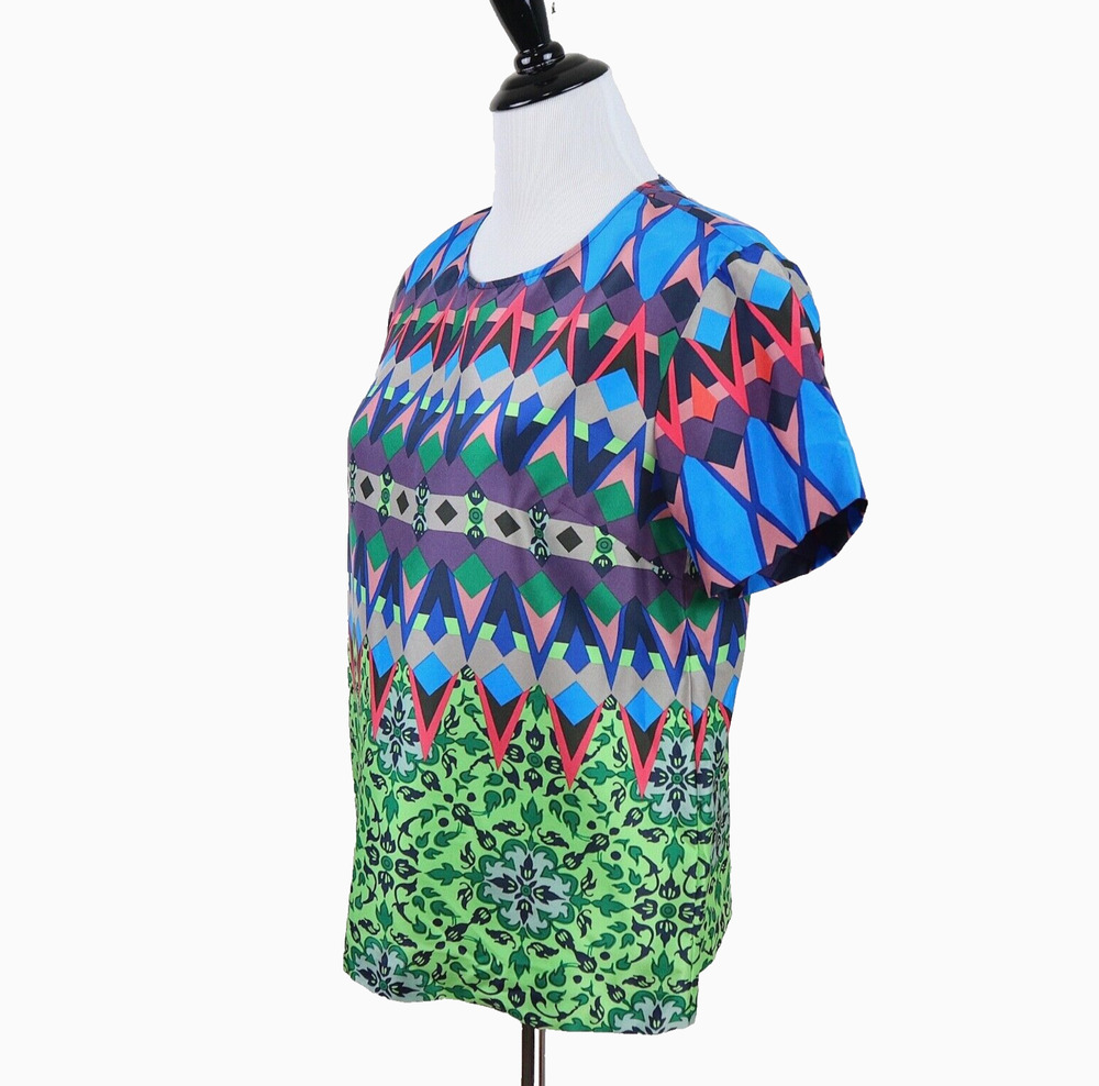 J Crew Size 2 Silk Gemstone Classic T Shirt Blouse Multicolor Print